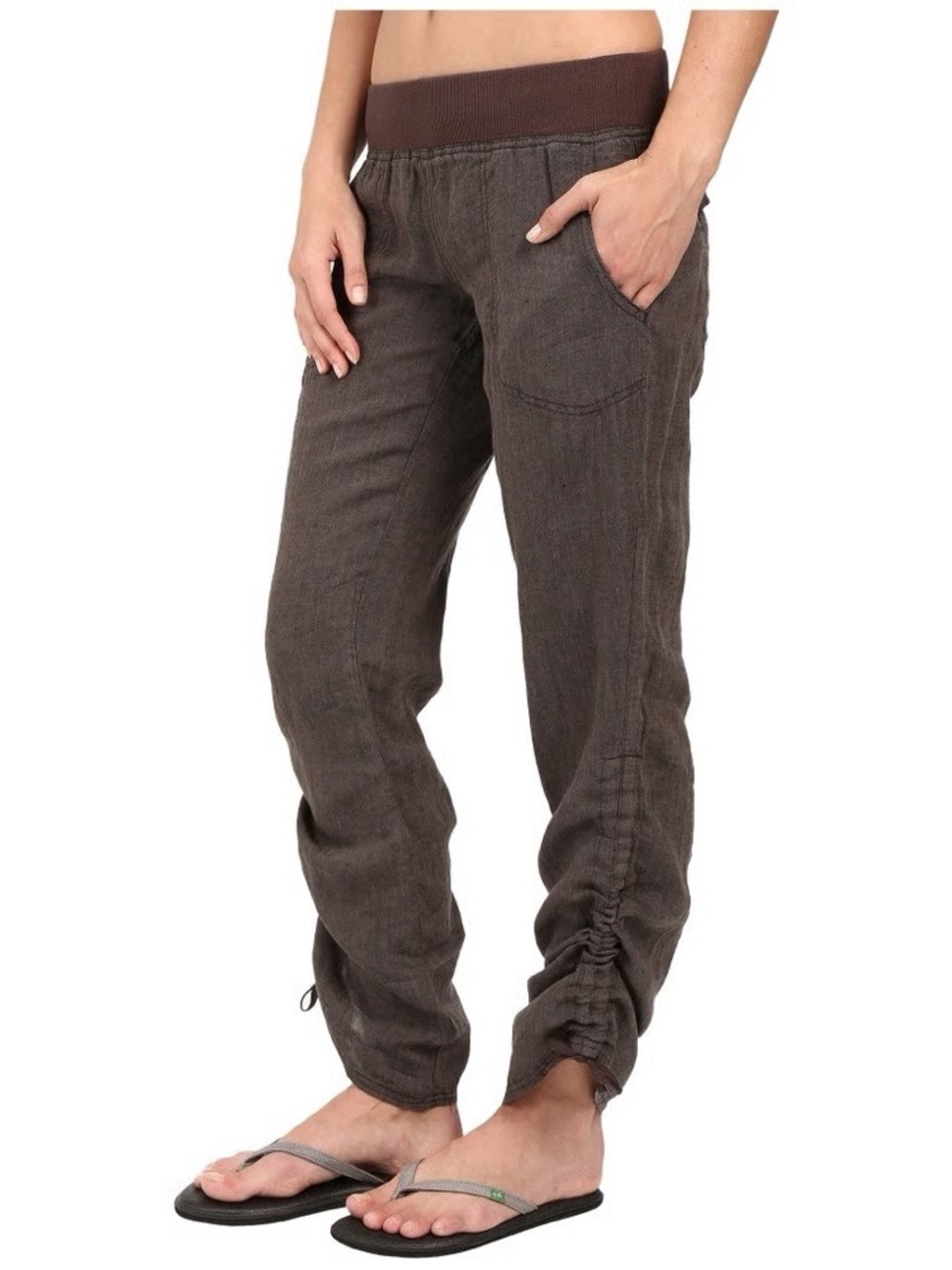 Toad&Co Women's Brown & Gray Linen-Blend Pants Converts to Crop